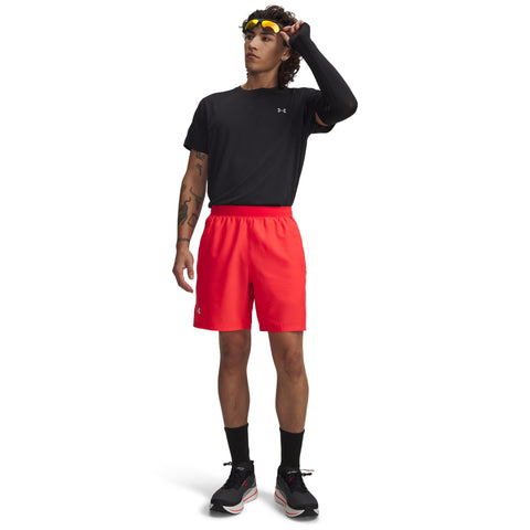 UA Launch 7'' Shorts Racer Red | Zwart | Reflecterend